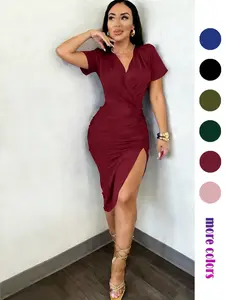 Elegant Pleated Short-Sleeve Dress for Women, Summer Slim-Fit Formal Party Dress, Perfect for Weddings, Dates and Office Wear, Sexy Fashion Style, Womenswear Elegance