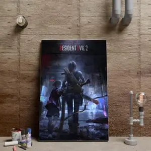 Resident Evil 2 Poster, Leon S. Kennedy Wall Art, Claire Redfield Poster, Video Game Wall Decor, Unframed Canvas Print, Game Poster Gift