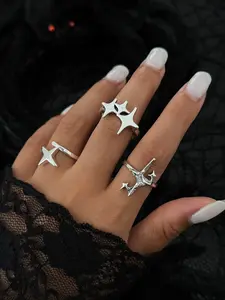 Bohemian Starburst Rhinestone Ring Set, Elegant Fashion Jewelry Gift for Women, Perfect for Daily Wear & Parties