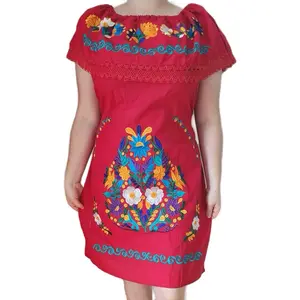 Typical Shirt for Women Red Color with Colorful Floral Embroidery Design