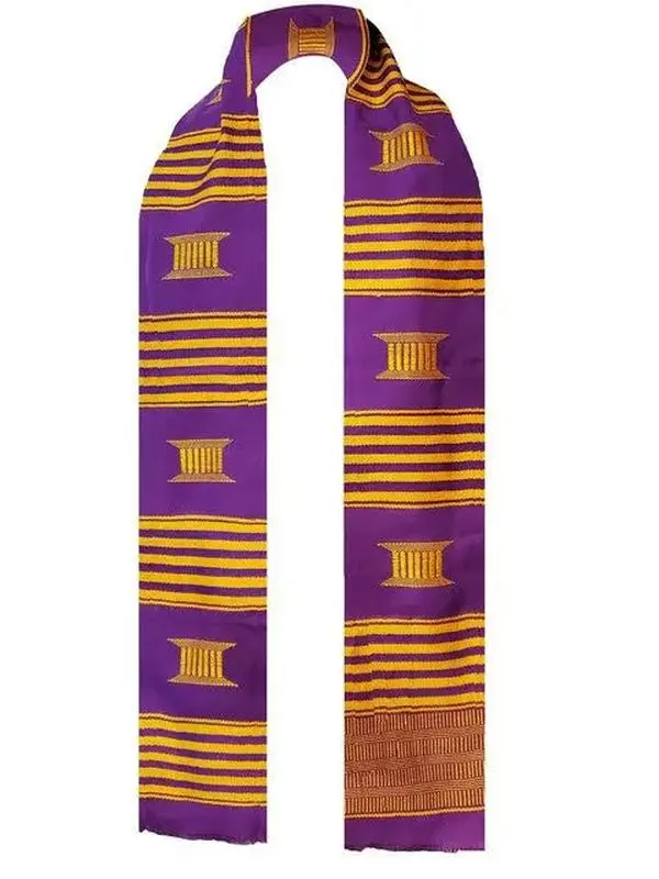 Purple and Gold Handwoven Kente Sash - Scarf - DPS252 | African Fashion | Dupsie's