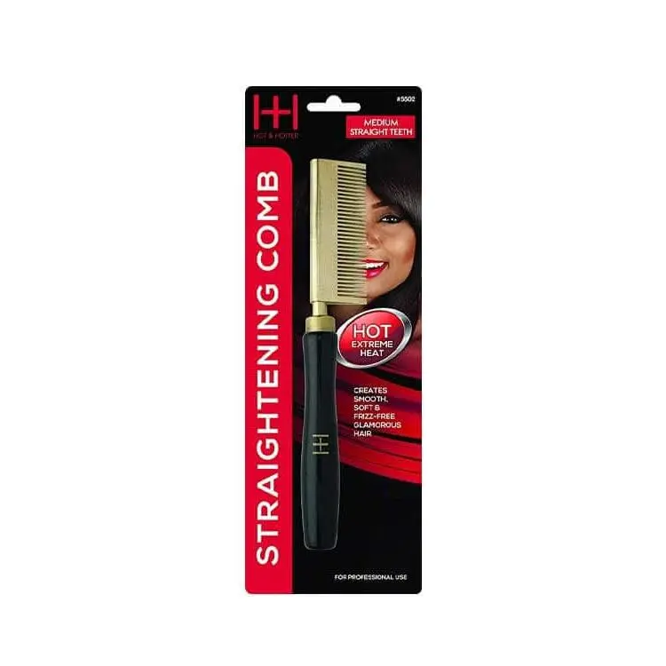Annie #5502 Wood Hotcomb Hair Straightener Comb - Salon-Grade Personal Care Appliance with Medium Straight Teeth, Smooth Design, Ergonomic Handle for Silky Straight Hair, Frizz Control, At-Home Blowout Results, Hair Styling Tool, Straightening Curly Hair