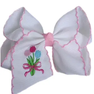 Tulips Embroidered Hair Bow