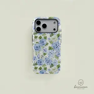Blue Hydrangea Girly Aesthetic Summer Spring Flowers Fashion Cute 2 in 1 Phone Case with Durable, Shock Absorbing and Stylish Design. Compatible with Iphone 11, 12, 13, 14, 15 16 17 Pro Max and amsung Galaxy S25 S24 S23 S22 Ultra Pro Plus Series A cr