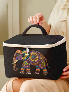 1 piece of colorful patterned elephant 2D printed portable travel makeup, brush and accessory organizer, storage box toolbox, large capacity travel wash and rinse supplies organizer bag, cute and fashionable makeup bag
