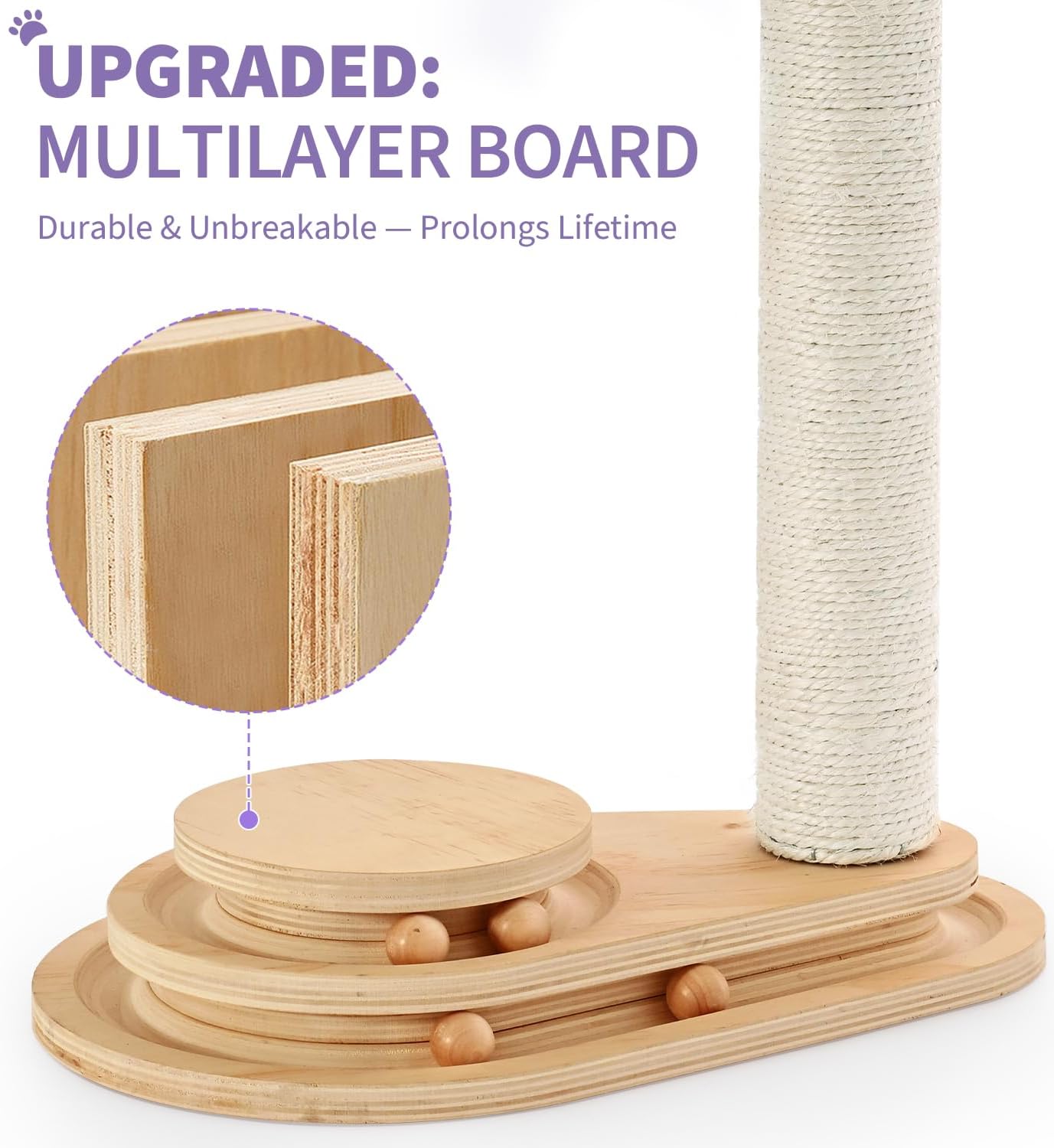 Petlovers Summervibes Wooden Cat Scratching Post with Track Ball Toy, Sisal Cat Climbing Tree for Indoor Cats, Interactive Kitten Scratcher Tower with Hanging Pom-Pom Ball, Cat Activity Center for Kitten Play & Exercise Petlovers Summervibes Wooden Cat Scratching Post with Track Ball Toy, Sisal Cat Climbing Tree for Indoor Cats, Interactive Kitten Scratcher Tower with Hanging Pom-Pom Ball, Cat Activity Center for Kitten Play & Exercise