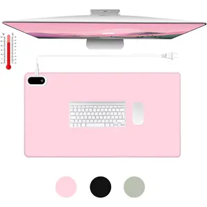 Heated Large Desk Mat PU Leather Warm Mouse Pad with 5 Heating Level & 4 Hour Auto Shut-Off Heating Keyboard Pad Warmer Gaming Mouse Mat Only Supports 110v(Pink Color,23.6"x 14.2")