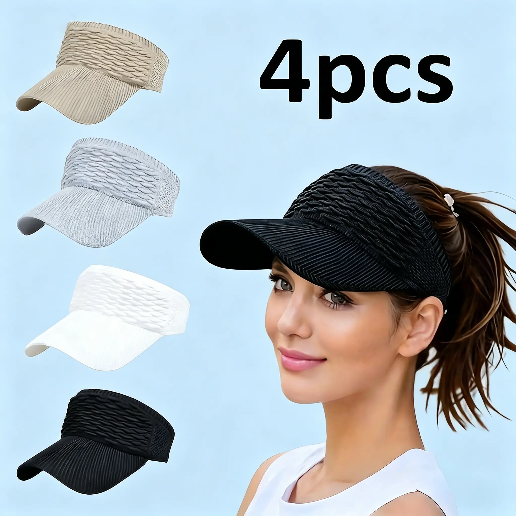 Female 4-Piece Lightweight Breathable Sporty Chic Headwear Set - Casual Sun Hat, Cool Hat, Ventilated Cap, Open-Top Street Cap, One Size for Outdoor Sun Guard & Sport-to-Leisure Use