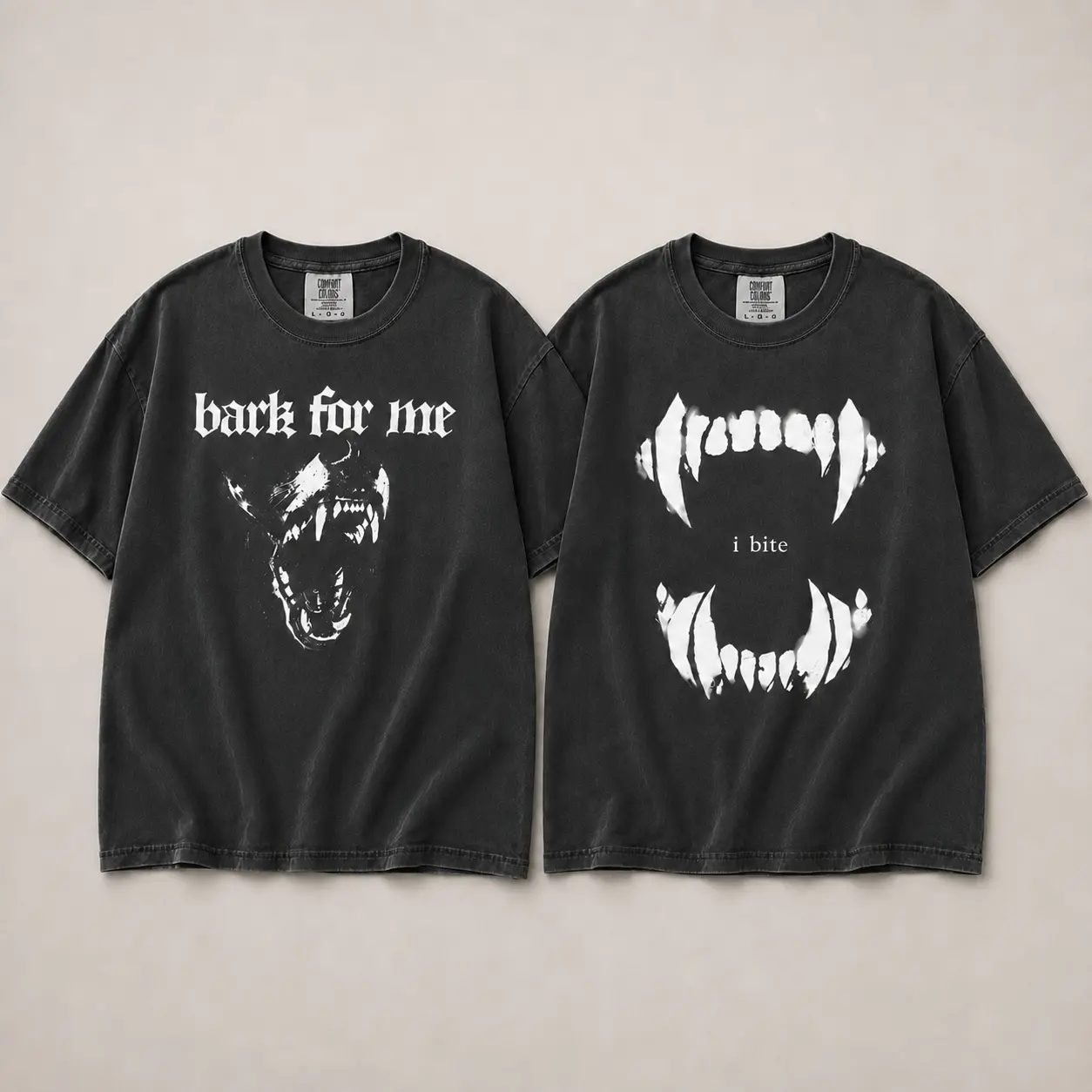 ChicCotton Bark For Me & I Bite Graphic Tee Set of 2, Gothic Matching Shirts, Vampire Fang Dog Graphic Tees for Couples & Besties