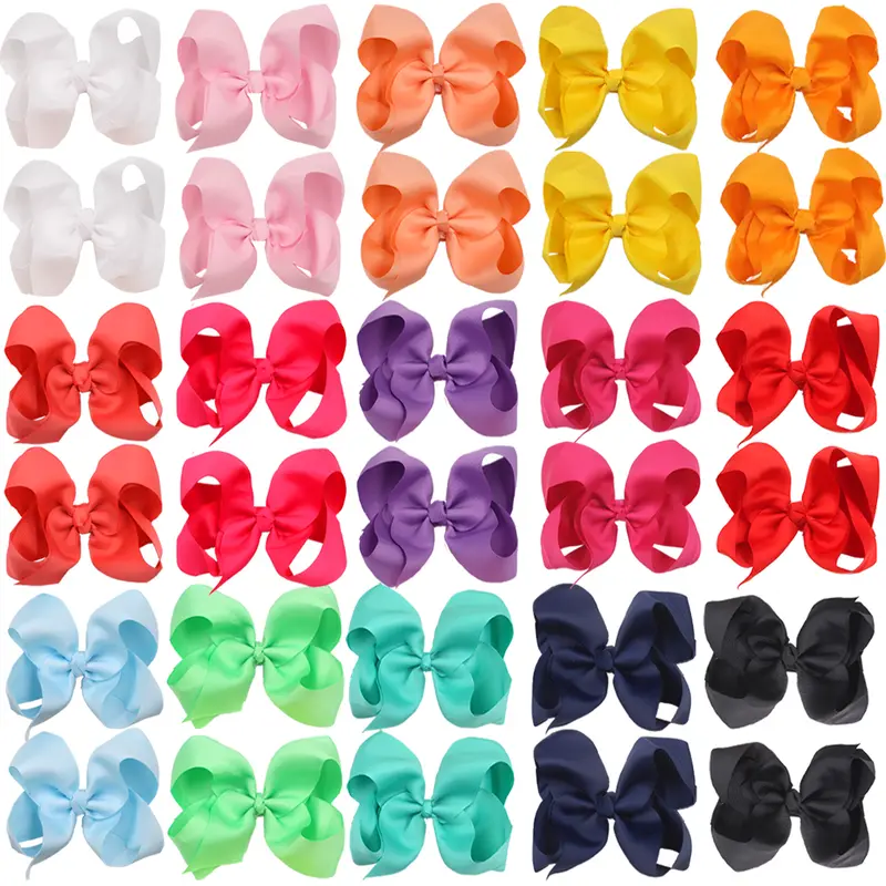 30/40 Pcs 6" Hair Bows Alligator Clips Grosgrain Ribbon Big Bows Clips