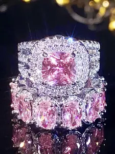 Women's Fashionable Cubic Zirconia Two-Piece Set, Stacking Ring Set, Elegant Exaggerated Ring, Stylish for Casual Wear, Trendy Clothing for Everyday Use, Perfect for Spring & Fall Seasons