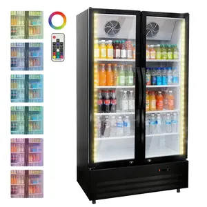 GARVEE 32.5 Cu.ft Double Door Commercial Beverage Cooler - 580-Can Glass Display Fridge | Frost-Free Air-Cooled, Automatic Door Rebound | for Bar/Restaurant/Supermarket (Black)