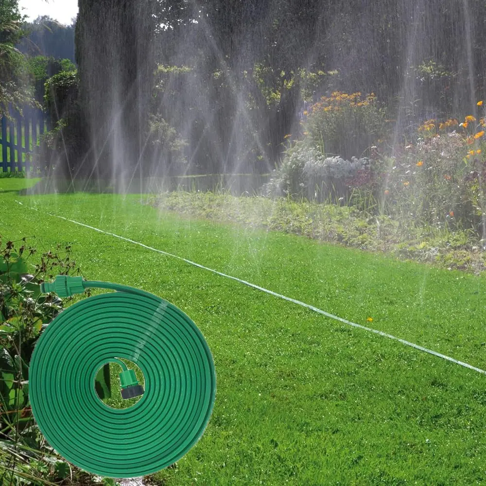 Garden Hose 50 Feet, Heavy Duty Water Hose, Efficient Sprinkler System for Lawn & Garden, Lawn Irrigation System, Includes Clips, Durable Watering Tube