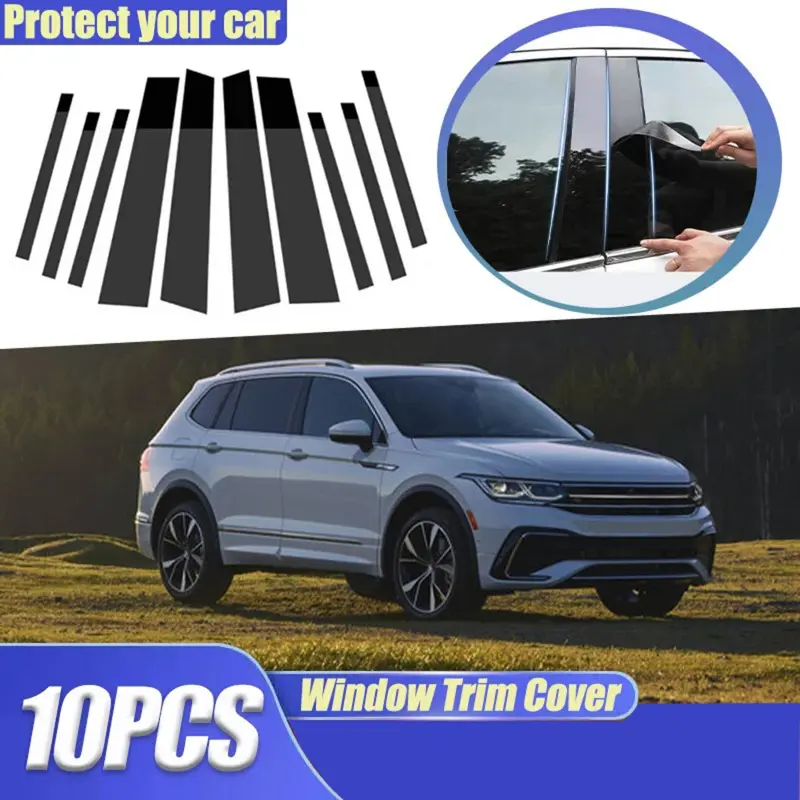 For VW Tiguan L MK2 2018-2023, 10PCS Window Trim Covers B C Pillar Posts Stickers Trim Decoration Sticker Accessories Car Decorations Vehicle Decor Car Decals