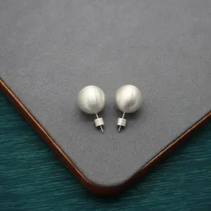 Brushed Silver Gold Sphere Ball Earrings Studs Simple Style Celebrity Style Fashion Accessories