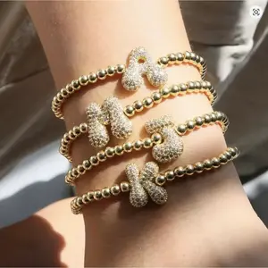 Bubble Shiny Initial Bracelet Gift Daily Wear bracelet Gold Laminated Valentine Bangles Trendy Minimalist Stackable Bangles