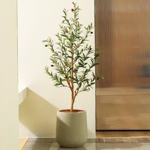 DR.Planzen 4-5-6-7ft Artificial Olive Tree Indoor, Faux Olive Tree, Artificial Plants with Natural Wood Trunk and Lifelike Fruits for Home Office Decor