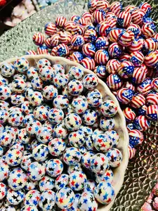 USA Flag Stars Patriotic 16mm Round UV coating Shining Beads for DIY Pen, Beadable Pen, Keychain, Bracelet, Necklace Ref White Blue Limited 10 pcs