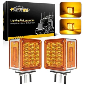 Partsam LED Pedestal Lights Amber/Amber Double Face 39 LED Turn Signal Lights Stud Mount Fender Lights Side Marker Lights for Heavy Truck Trailer Freightliner Peterbilt Mack Western Star