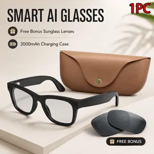 First-person AI intelligent camera glasses, with a rechargeable battery compartment for extended battery life, used for taking photos, recording videos, AI object recognition, AI translation, GPT model connection, and ENC dual microphones