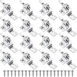 16 Pcs Silver Heavy Duty Brass Cabinet Door Elbow Latch with Mounting Screws Hardware for Cabinet Closets Bedroom Bathroom Window Catch