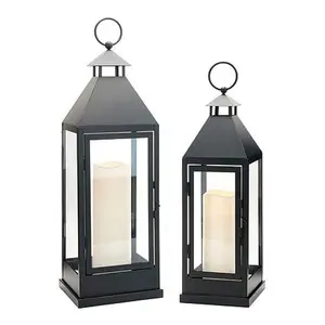 Unmatched 2-piece Set Flameless Lanterns with Holiday Bows