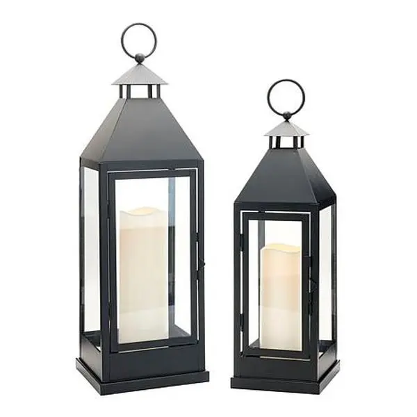 Unmatched 2-piece Set Flameless Lanterns with Holiday Bows Unmatched 2-piece Set Flameless Lanterns with Holiday Bows