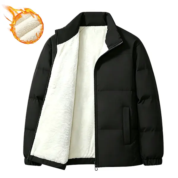 Men's Winter Jacket, Chic Cotton Fleece-Lined Coat with Stand-Collar, Waterproof Longsleeves Fashion Tops, Basics, Outdoors, Gift For Boyfriend Or Husband