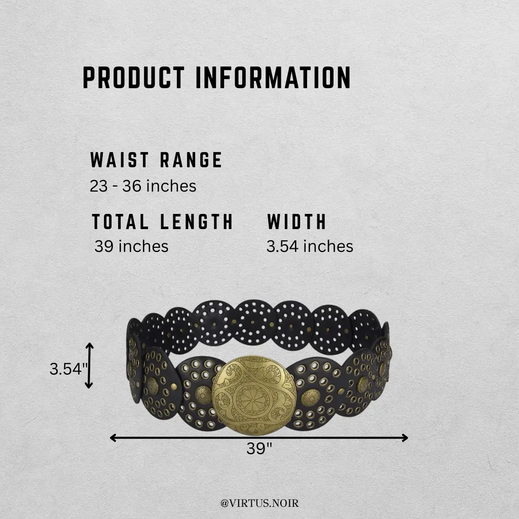 VirtusNoir Boho Big Belts PU Leather Oval Studded Concho  display picture 1