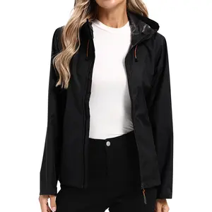 Women's Lightweight Waterproof Hooded Rain Jacket Windproof Adjustable Rain Coat Windbreaker
