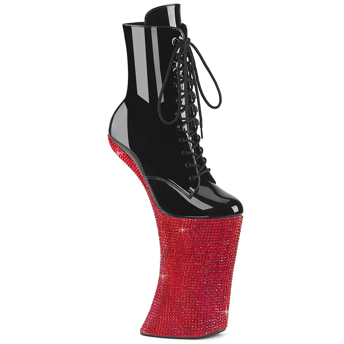 Pleaser Women's Forbidden-1020BEJ Heelless Lace-Up Ankle Boots with a Rhinestone-Encrusted 6.25-Inch Platform and Side Zip, Shoe, Footwear, Platform Heel, Statement Shoes, Rhinestones