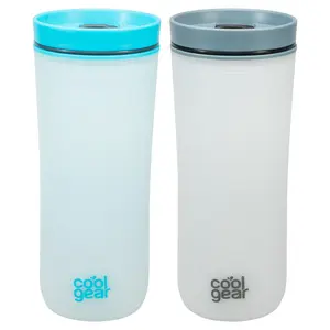 COOL GEAR 2-Pack 16 oz Sumatra Coffee Travel Mug with Spill Resistant Slider Lid | Re-Usable Colored Tumbler