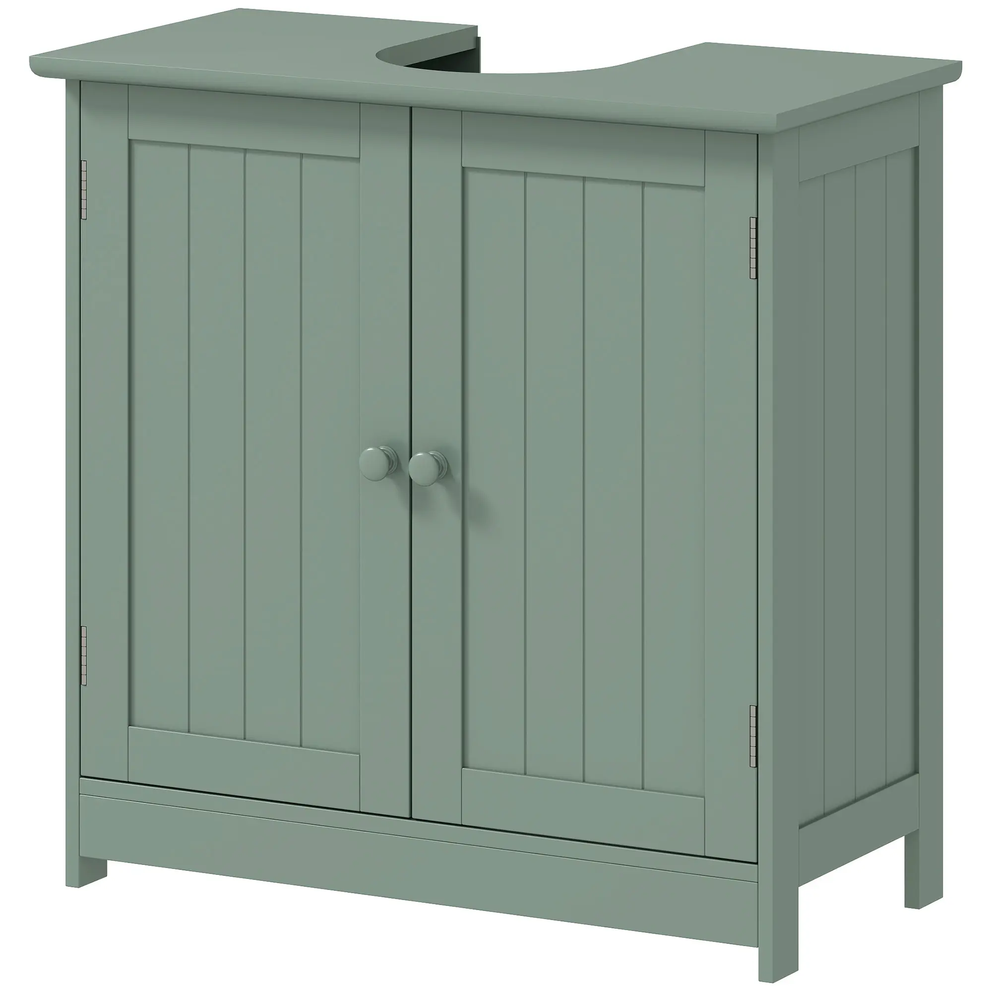 Green Bathroom Floor Cabinet with U Shaped Cutout for Sink Base Adjustable Storage Shelf Inside 2 Doors Moisture Resistant Enclosed Storage for Towels Daily Hygiene Products Small Space Solution Fits Pedestal or Wall Mount Sink