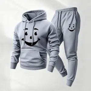 Men's Face Printed Hoodie and Drawstring Sweatpants Set, Menswear, Casual Athletic Long Sleeve Hooded Jacket & Trousers for Fall & Winter, Men's Clothing for Daily Wear, Sportswear Indoor Outdoor, Tracksuit, Athleisure Summer Clothes