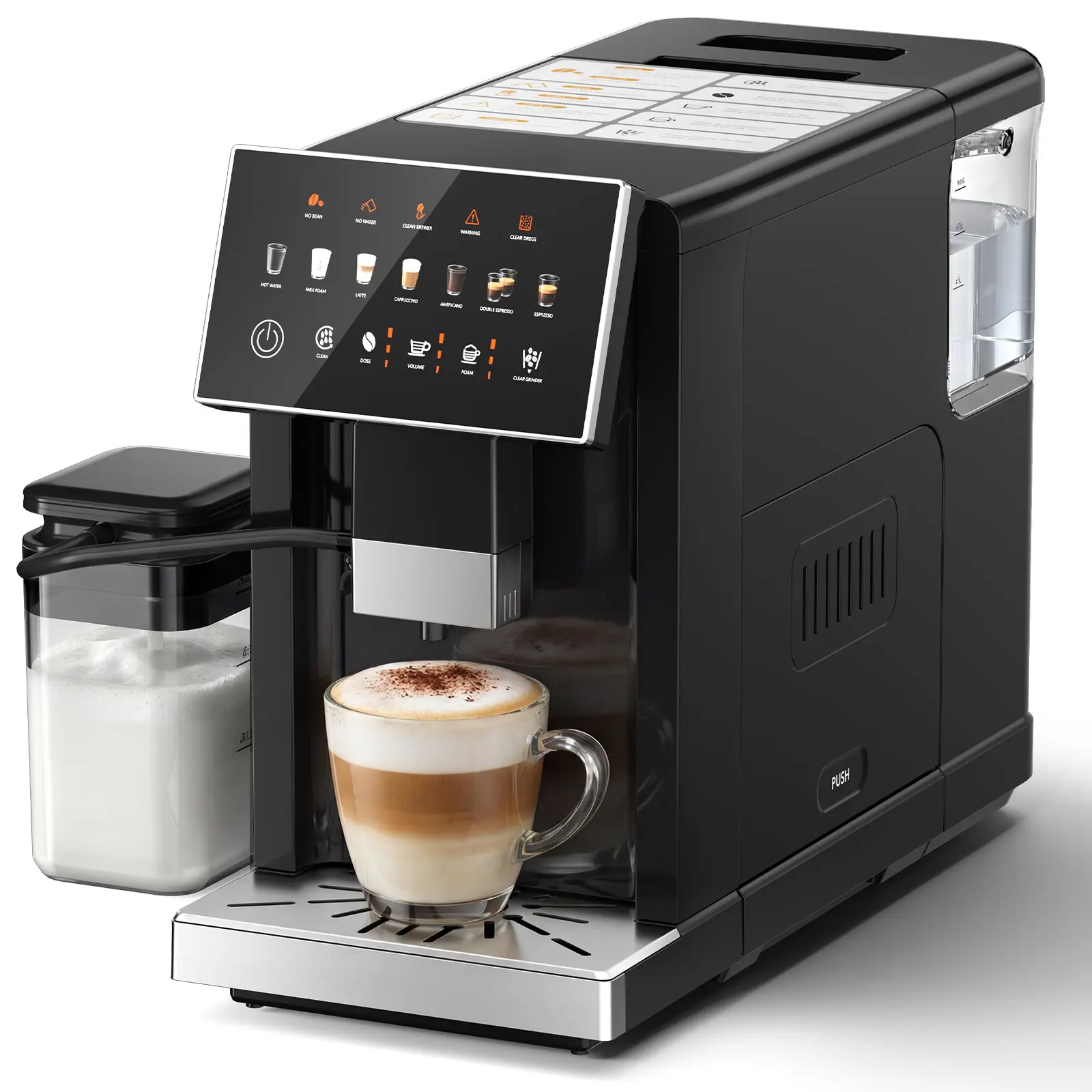 COWSAR All-in-1 Fully Automatic Touchscreen Countertop Coffee Maker Machine - Built-In Conical Grinder, Smart Refill Alerts, Removable Brewer & Water Tank, Brews Cappuccino, Latte, Automatic Espresso Machine for At Home Espresso (Black)