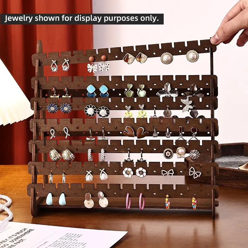7-Tier Wood Earring Holder, Large Capacity Detachable Jewelry Display Stand, Simple Desktop Organizer for Earrings, Studs Accessories, Home Decor for Bedroom & Living Room, Accessory Holder, Racks