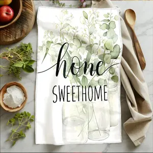 2pcs 23.6x15.7 In Kitchen Towels Hand Towels Dishcloths Dish Scouring Pads Watercolor Mason Jars With Green Leaves Microfiber Moisture-Absorbent Quick-Drying Machine Washable Suitable For Tableware Travel Fitness Camping