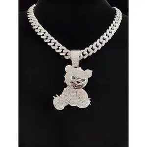 2025 New Arrived Hip Hop Bear Shape Pendant Necklace Men Women Chain Iced Out Bling Bling Necklaces HipHop Jewelry Fashion Gift