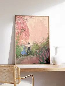 Howl's Moving Castle Art Print, Studio Ghibli Inspired, Anime Wall Art, Howl and Sophie Decor - NO FRAME