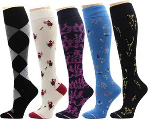 5 Pairs Therapeutic Graduated 8-15Mmhg Compression Women'S Knee-Hi Socks