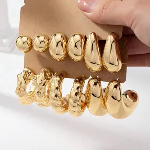 Gold Earrings Set - 6 Pairs of Earrings with Unique Design and Elegant Finish