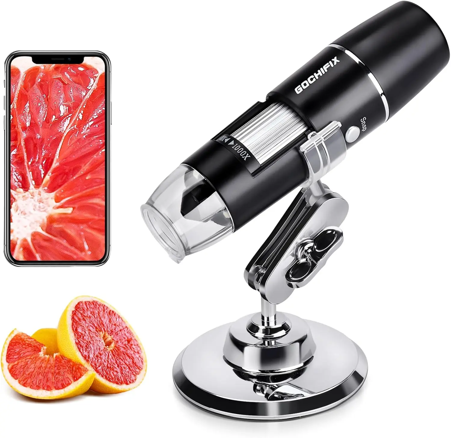 Wireless Digital Microscope,GOCHIFIX 50X-1000X Magnification WiFi Portable Mini Microscope for Kids with Adjustable Stand HD Camera USB,Black