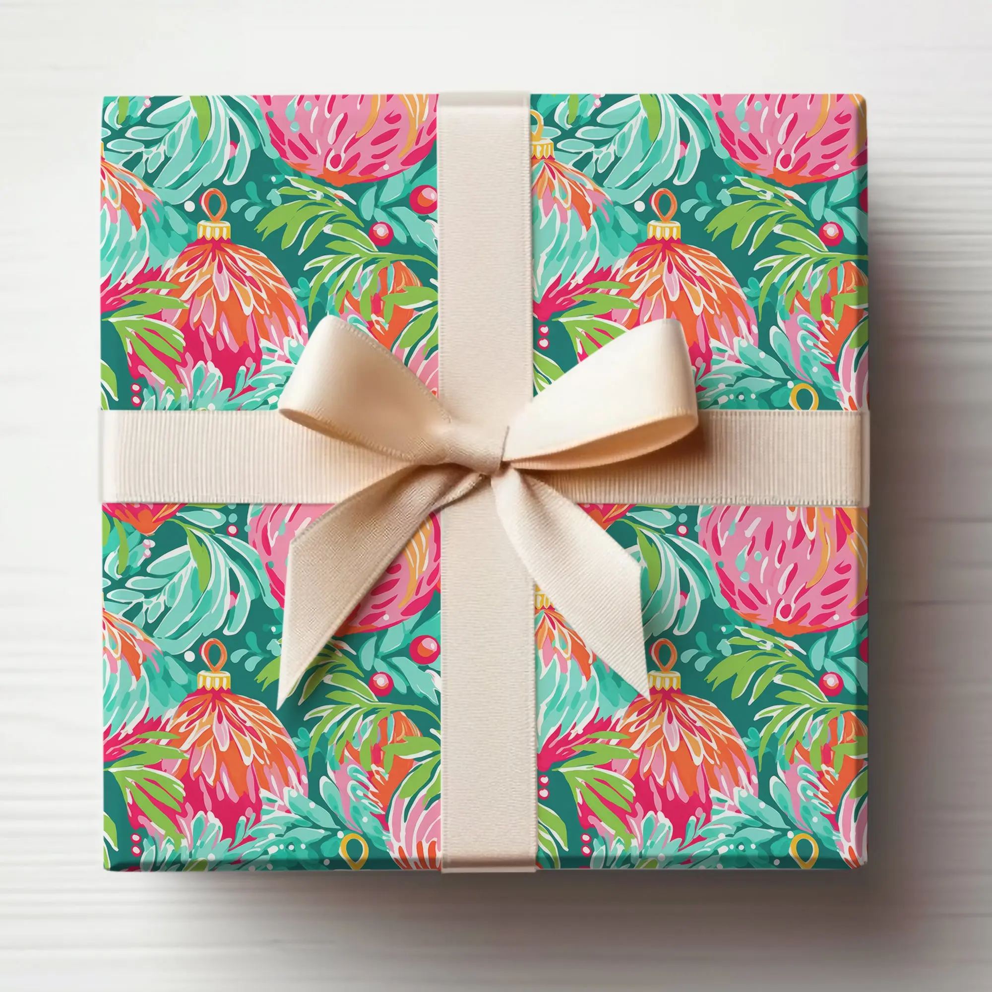 Preppy Christmas Ornament Wrapping Paper Roll Christmas Ornament Gift Wrap Roll, Modern Christmas Wrapping Paper