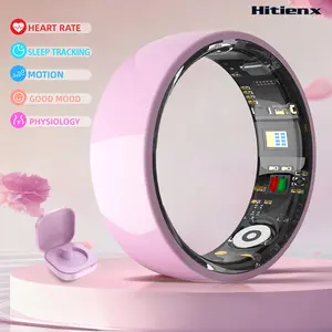Pink Ceramic Smart Ring Fitness Tracker Sleep Heart Rate Monitor AI Analysis Stress Tracking Women Cycle No Subscription 3-5 Days Battery IP68 Waterproof for Women iOS Android with Charging Case