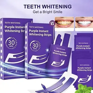 Purple Teeth Whitening Strips - 14/28 Whitening Sessions - Safe for Enamel - Non Sensitive Teeth Whitening - Peroxide-Free Whitening Strips, 14-day treatment (14 Packets - 2 Strips per pack) - Non-Slip, Dry Strip Technology