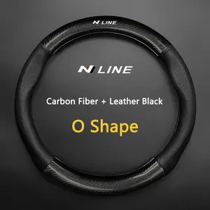 High Quality Car Anti-Slip Steering Wheel Cover Carbon Fiber Leather Booster Cover For Hyundai NLine N i10 i20 i30 i40 ix35 N line Kona Santafe Tucson Accessories