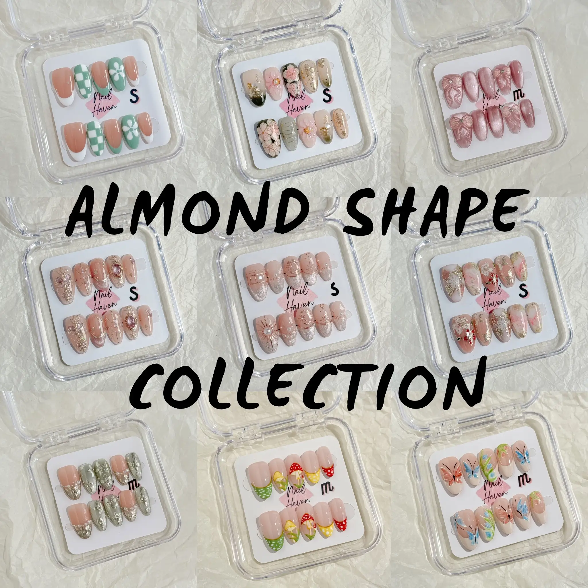 NailHaven | almond shape collection| medium length 23mm almond shape press-on nails |cute nails | acrylic press-on| fake nails |Handmade | high quali