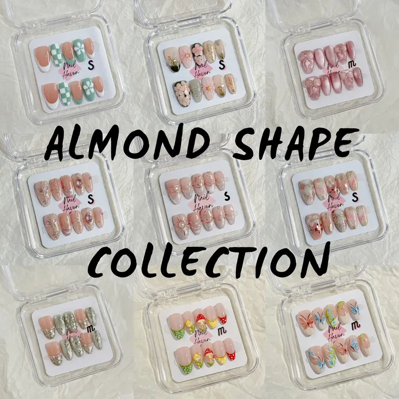 NailHaven | almond shape collection|  medium length 23mm almond shape press-on nails |cute nails | acrylic press-on| fake nails |Handmade | high quality Press on nails 10 pcs|reusable nails|nail art|nail charm|handmade press ons A2