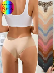 Random 8-Pack Women's Underwear, Multicolor, Seamless, Comfortable, Skin-Friendly, Sexy, Half-Bikini, Sporty Invisible Briefs, Lady, Seamless Undergarment