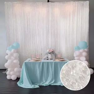 White Fringe Shag Polyester Backdrop Drape Curtain, Minky Fabric Event Divider Panel - 8ftx8ft
